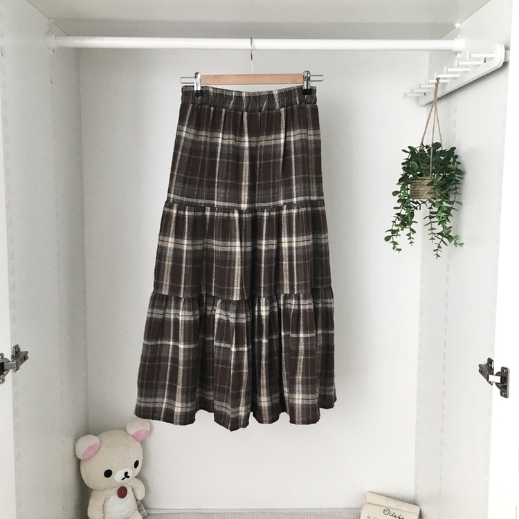 가을겨울 부들 모리걸 체크 캉캉 밴딩 롱스커트