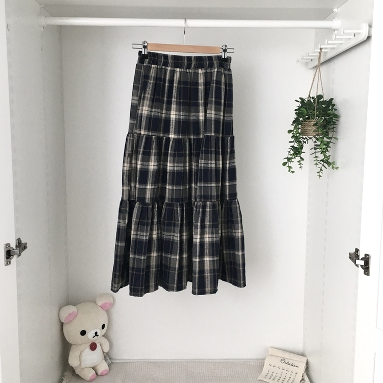가을겨울 부들 모리걸 체크 캉캉 밴딩 롱스커트