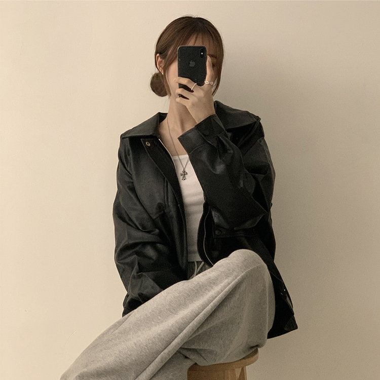 지금부터 겨울까지 쭈욱 쿠쿠다스 루즈핏 가을 긴팔 카라 버튼 라이더 자켓