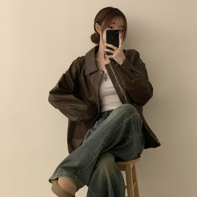 지금부터 겨울까지 쭈욱 쿠쿠다스 루즈핏 가을 긴팔 카라 버튼 라이더 자켓