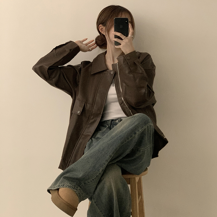 지금부터 겨울까지 쭈욱 쿠쿠다스 루즈핏 가을 긴팔 카라 버튼 라이더 자켓