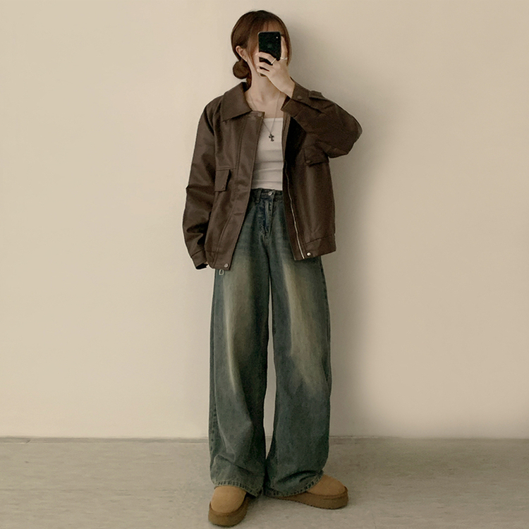 지금부터 겨울까지 쭈욱 쿠쿠다스 루즈핏 가을 긴팔 카라 버튼 라이더 자켓