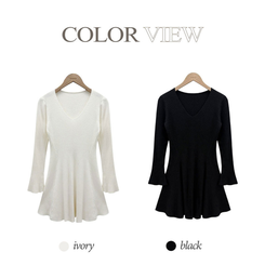 스위트 골지 브이넥 플레어 미디 원피스