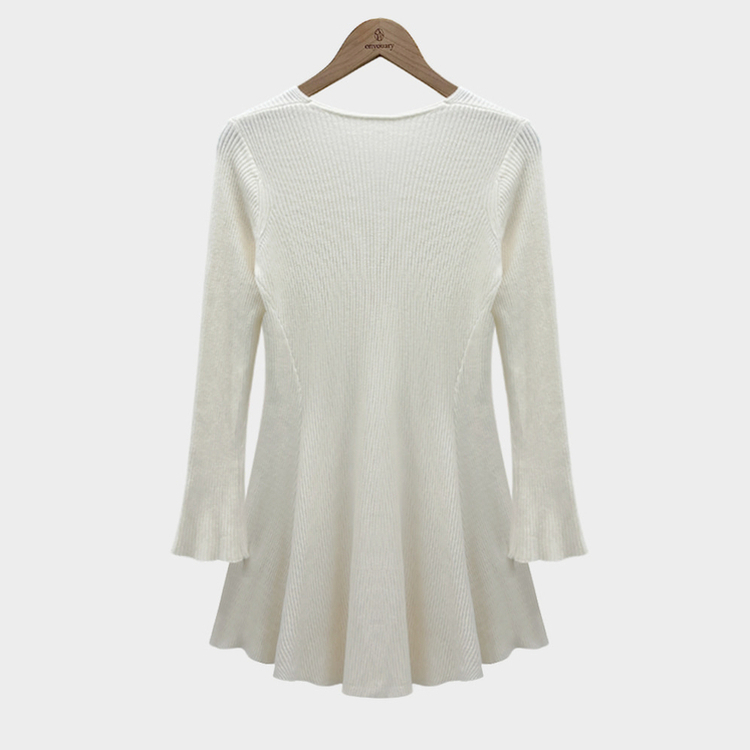 스위트 골지 브이넥 플레어 미디 원피스