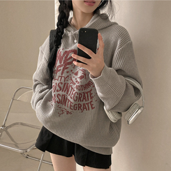 [아방소매] 위픈 빈티지 하찌 레터링 루즈핏 후드 니트 베이지