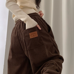 스튜 골덴 코듀로이 가죽패치 루즈 와이드 더블 핀턱 트레이닝 팬츠 6color 브라운