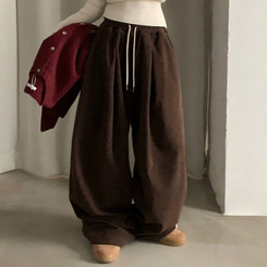 스튜 골덴 코듀로이 가죽패치 루즈 와이드 더블 핀턱 트레이닝 팬츠 6color 브라운