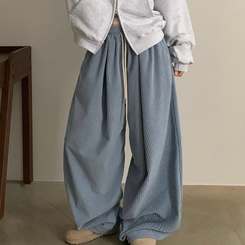 스튜 골덴 코듀로이 가죽패치 루즈 와이드 더블 핀턱 트레이닝 팬츠 6color 소라