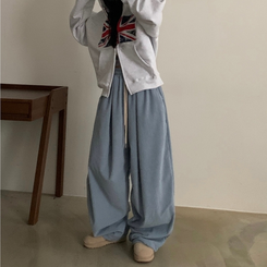 스튜 골덴 코듀로이 가죽패치 루즈 와이드 더블 핀턱 트레이닝 팬츠 6color 소라