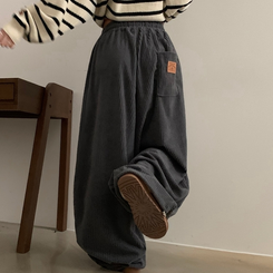 스튜 골덴 코듀로이 가죽패치 루즈 와이드 더블 핀턱 트레이닝 팬츠 6color 차콜