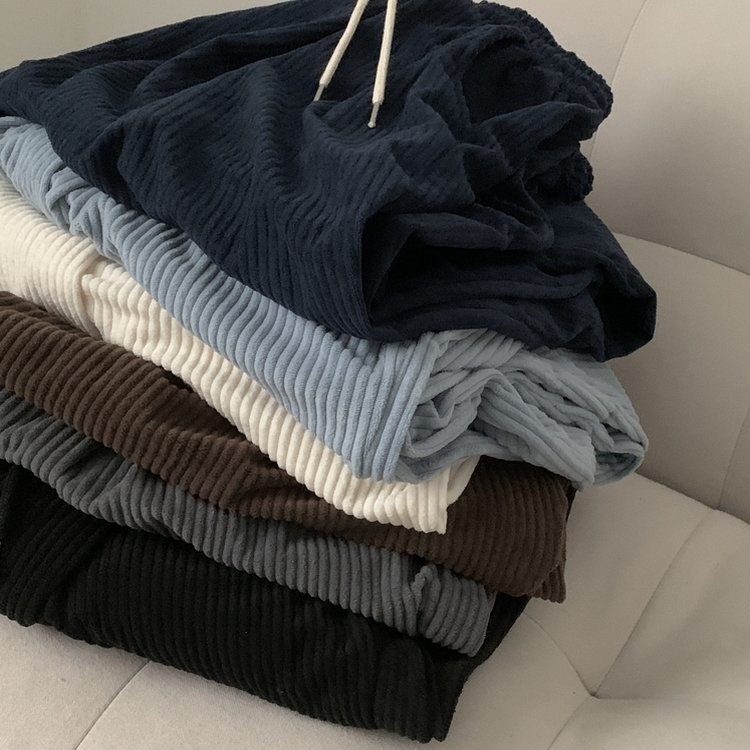 스튜 골덴 코듀로이 가죽패치 루즈 와이드 더블 핀턱 트레이닝 팬츠 6color