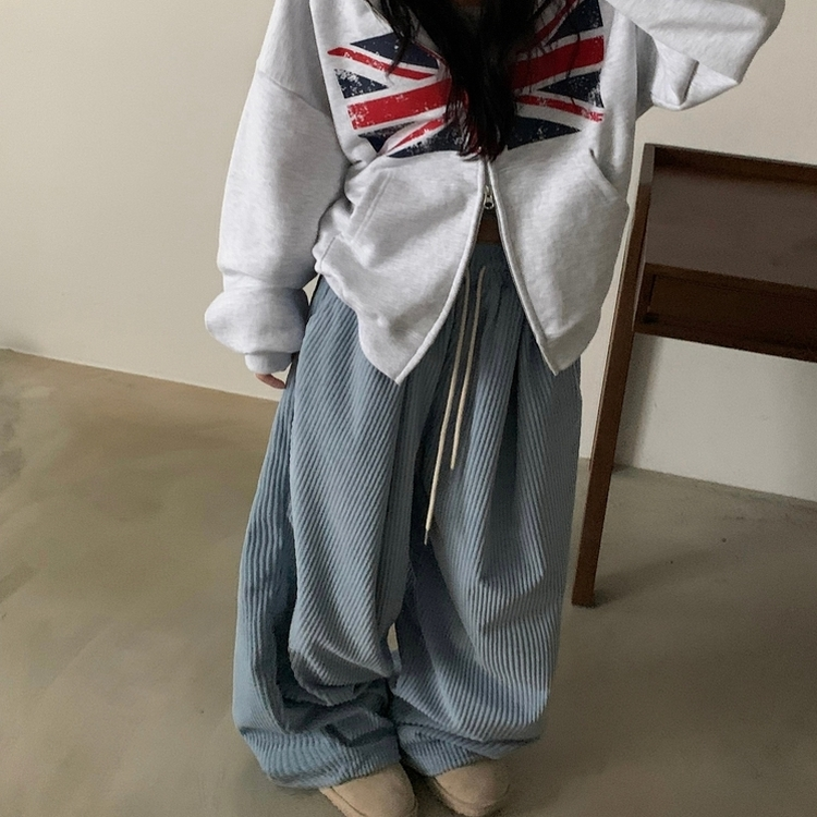 스튜 골덴 코듀로이 가죽패치 루즈 와이드 더블 핀턱 트레이닝 팬츠 6color 소라