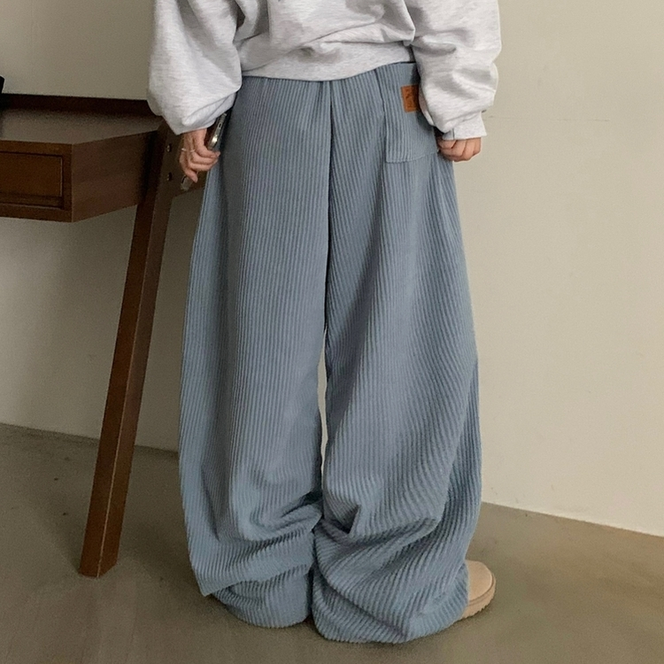 스튜 골덴 코듀로이 가죽패치 루즈 와이드 더블 핀턱 트레이닝 팬츠 6color 소라