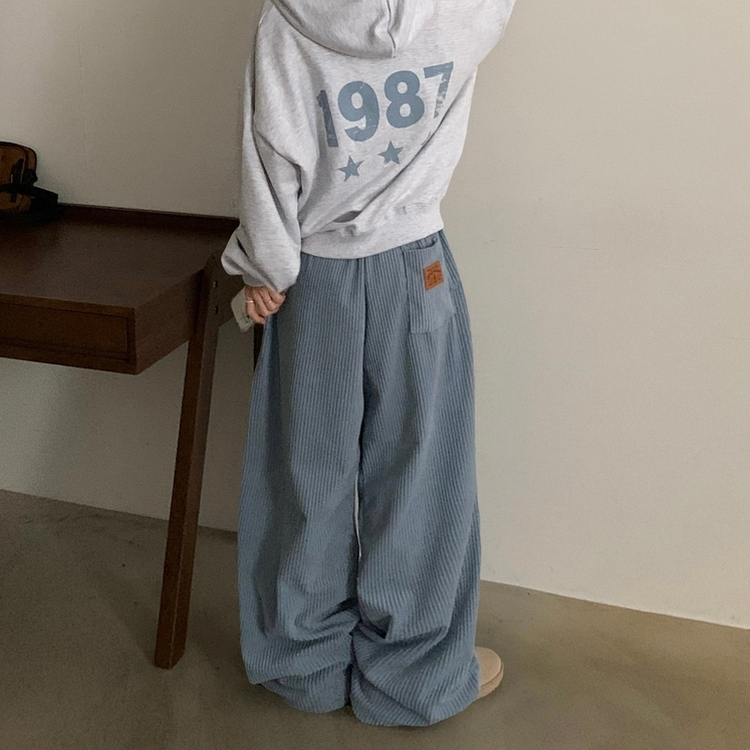 스튜 골덴 코듀로이 가죽패치 루즈 와이드 더블 핀턱 트레이닝 팬츠 6color 소라