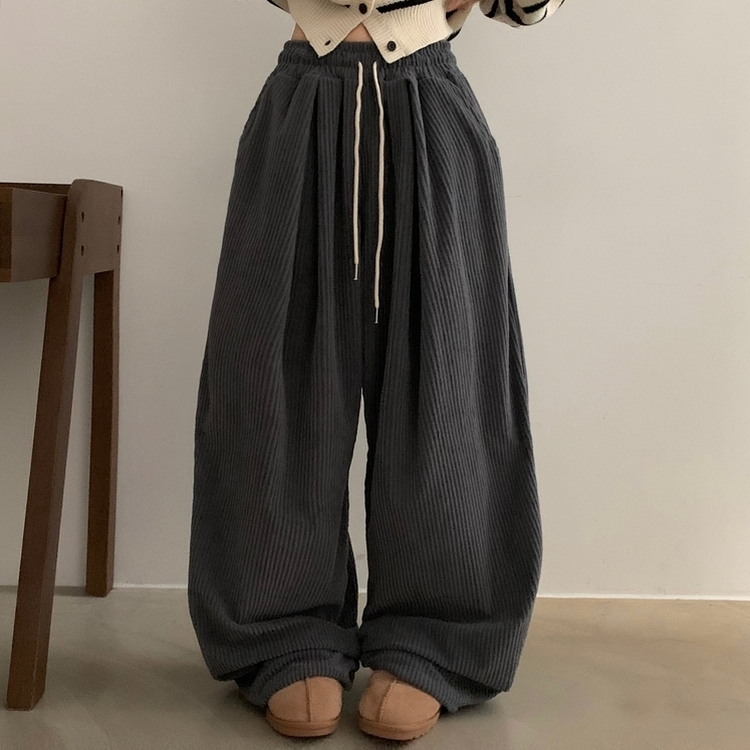 스튜 골덴 코듀로이 가죽패치 루즈 와이드 더블 핀턱 트레이닝 팬츠 6color 차콜