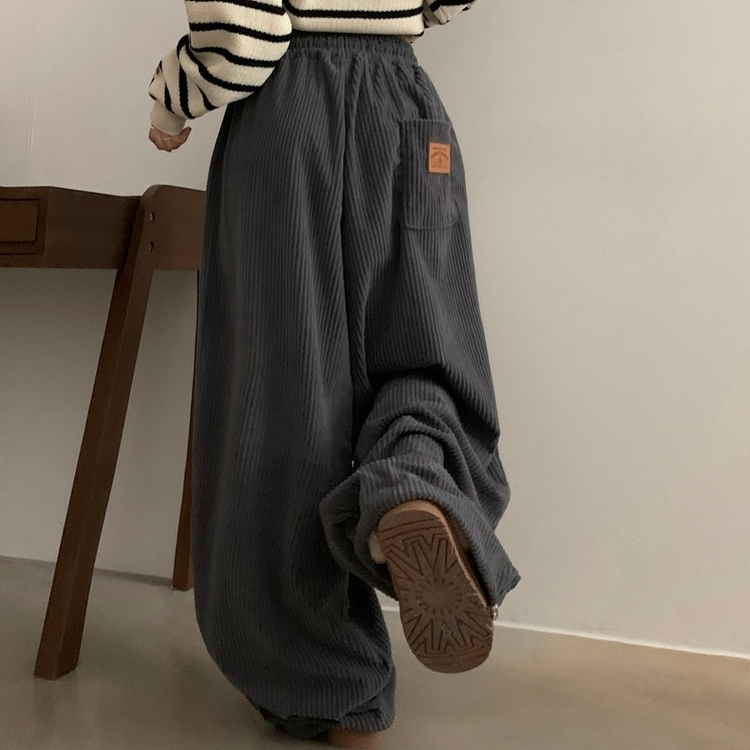 스튜 골덴 코듀로이 가죽패치 루즈 와이드 더블 핀턱 트레이닝 팬츠 6color 차콜