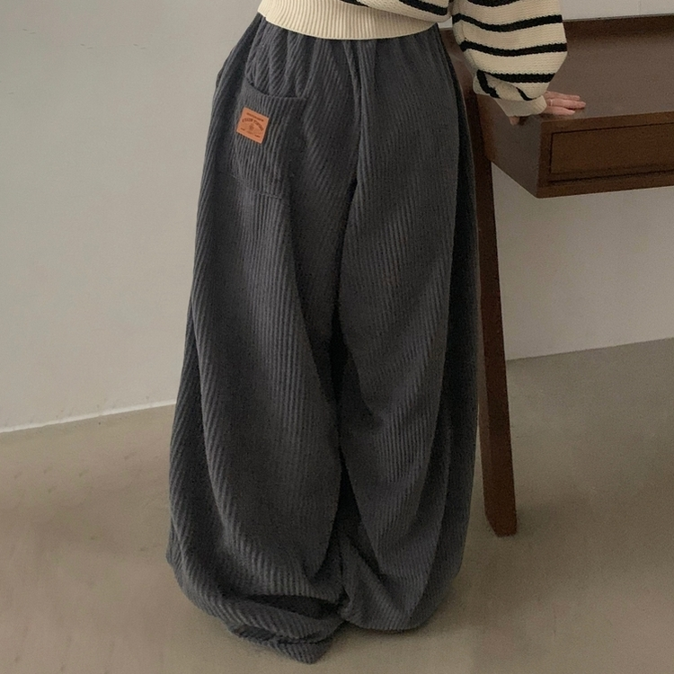 스튜 골덴 코듀로이 가죽패치 루즈 와이드 더블 핀턱 트레이닝 팬츠 6color 차콜