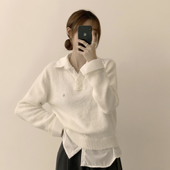여리여리한 무드의 와펜 가을 카라 긴팔 루즈핏 셔츠 레이어드 니트 화이트