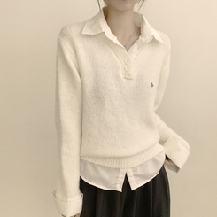 여리여리한 무드의 와펜 가을 카라 긴팔 루즈핏 셔츠 레이어드 니트 화이트