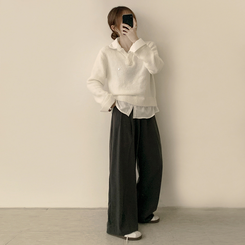 여리여리한 무드의 와펜 가을 카라 긴팔 루즈핏 셔츠 레이어드 니트 화이트