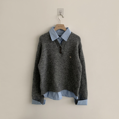 여리여리한 무드의 와펜 가을 카라 긴팔 루즈핏 셔츠 레이어드 니트