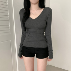 ディープVネック薄手長袖Tシャツ(6color) CHARCOAL