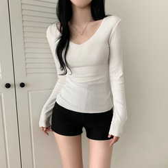 ディープVネック薄手長袖Tシャツ(6color) IVORY