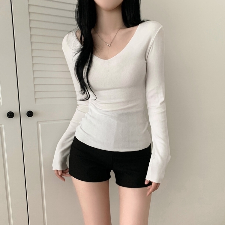 ディープVネック薄手長袖Tシャツ(6color) IVORY