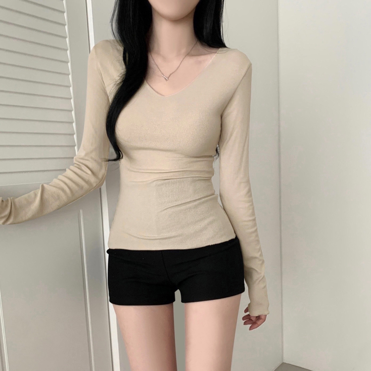 ディープVネック薄手長袖Tシャツ(6color) BEIGE