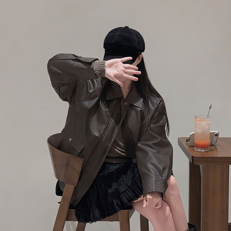 시크한 도시여자솔라리 오버핏 탄탄 레더 자켓 점퍼 브라운