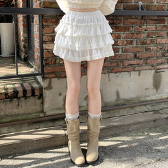 ベルベットティアードAラインミニスカート WHITE