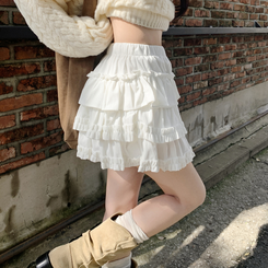 ベルベットティアードAラインミニスカート WHITE