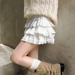 ベルベットティアードAラインミニスカート WHITE