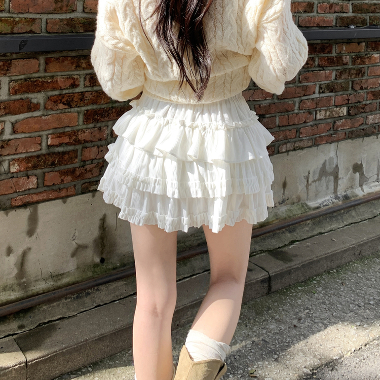 ベルベットティアードAラインミニスカート WHITE