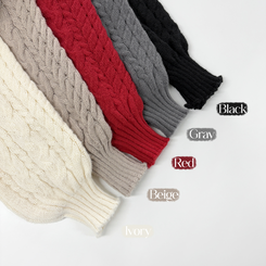 히너 브이넥 꽈배기 케이블 도톰 오버핏 박시 니트