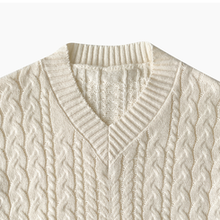 히너 브이넥 꽈배기 케이블 도톰 오버핏 박시 니트