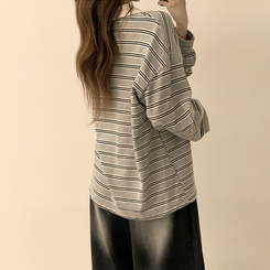 글레이즈 카라 팬던트 오버핏 겨울 단가라 긴팔 티셔츠 데일리 루즈핏 긴팔티 스트라이프 맨투맨 메란지