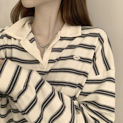 글레이즈 카라 팬던트 오버핏 겨울 단가라 긴팔 티셔츠 데일리 루즈핏 긴팔티 스트라이프 맨투맨 크림