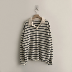 글레이즈 카라 팬던트 오버핏 겨울 단가라 긴팔 티셔츠 데일리 루즈핏 긴팔티 스트라이프 맨투맨