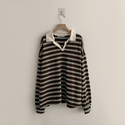 글레이즈 카라 팬던트 오버핏 겨울 단가라 긴팔 티셔츠 데일리 루즈핏 긴팔티 스트라이프 맨투맨