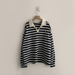 글레이즈 카라 팬던트 오버핏 겨울 단가라 긴팔 티셔츠 데일리 루즈핏 긴팔티 스트라이프 맨투맨