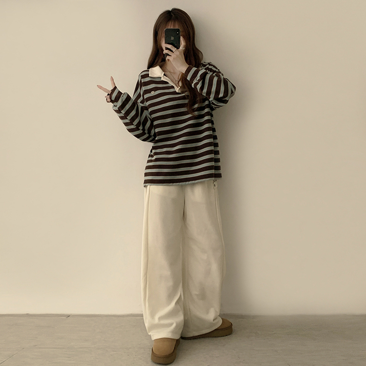 글레이즈 카라 팬던트 오버핏 겨울 단가라 긴팔 티셔츠 데일리 루즈핏 긴팔티 스트라이프 맨투맨 브라운