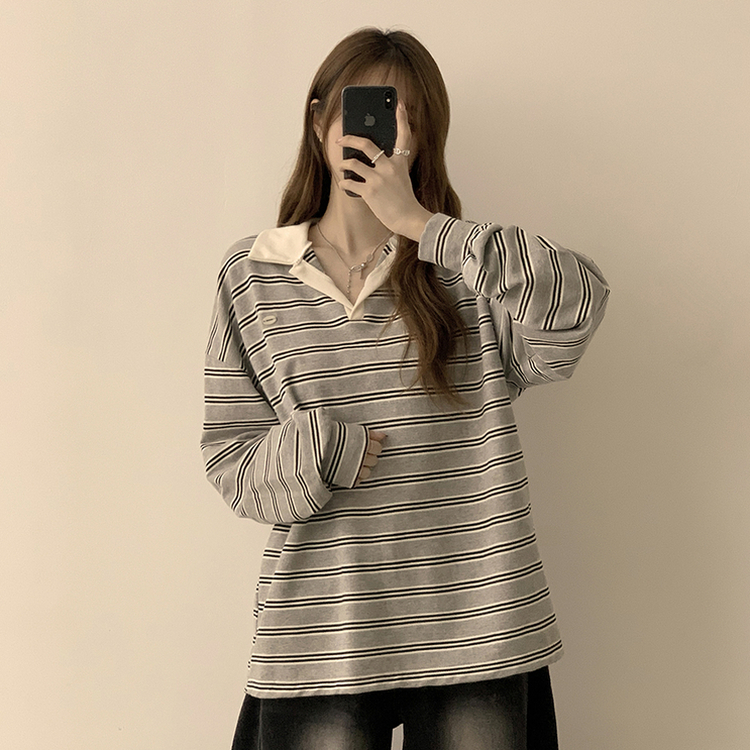 글레이즈 카라 팬던트 오버핏 겨울 단가라 긴팔 티셔츠 데일리 루즈핏 긴팔티 스트라이프 맨투맨 메란지