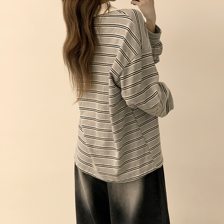 글레이즈 카라 팬던트 오버핏 겨울 단가라 긴팔 티셔츠 데일리 루즈핏 긴팔티 스트라이프 맨투맨 메란지