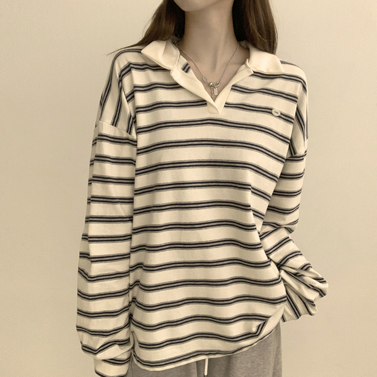 글레이즈 카라 팬던트 오버핏 겨울 단가라 긴팔 티셔츠 데일리 루즈핏 긴팔티 스트라이프 맨투맨 크림
