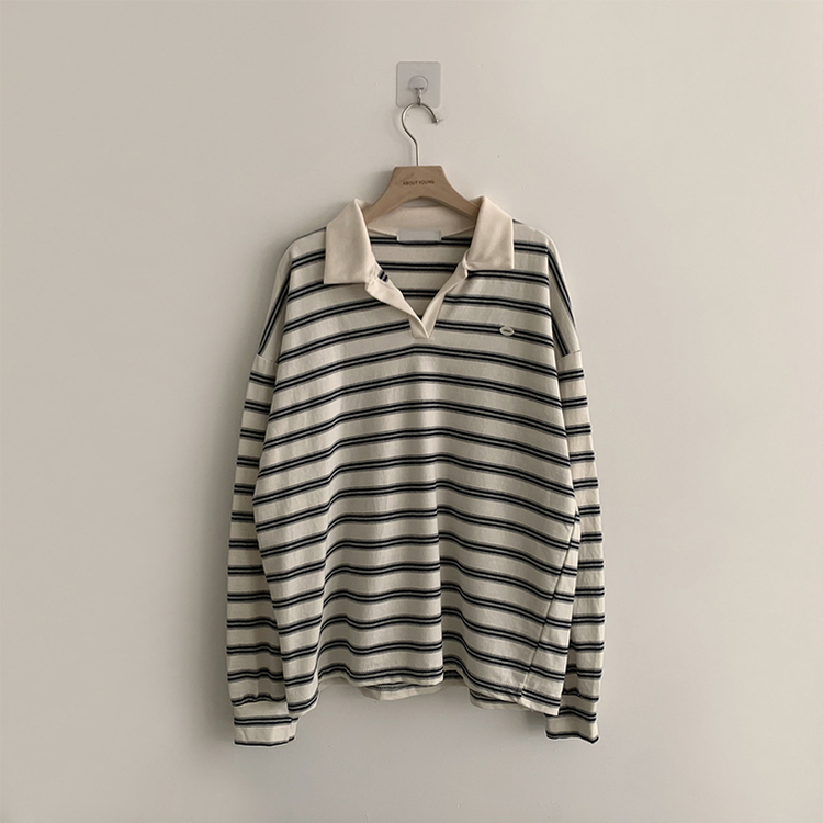 글레이즈 카라 팬던트 오버핏 겨울 단가라 긴팔 티셔츠 데일리 루즈핏 긴팔티 스트라이프 맨투맨