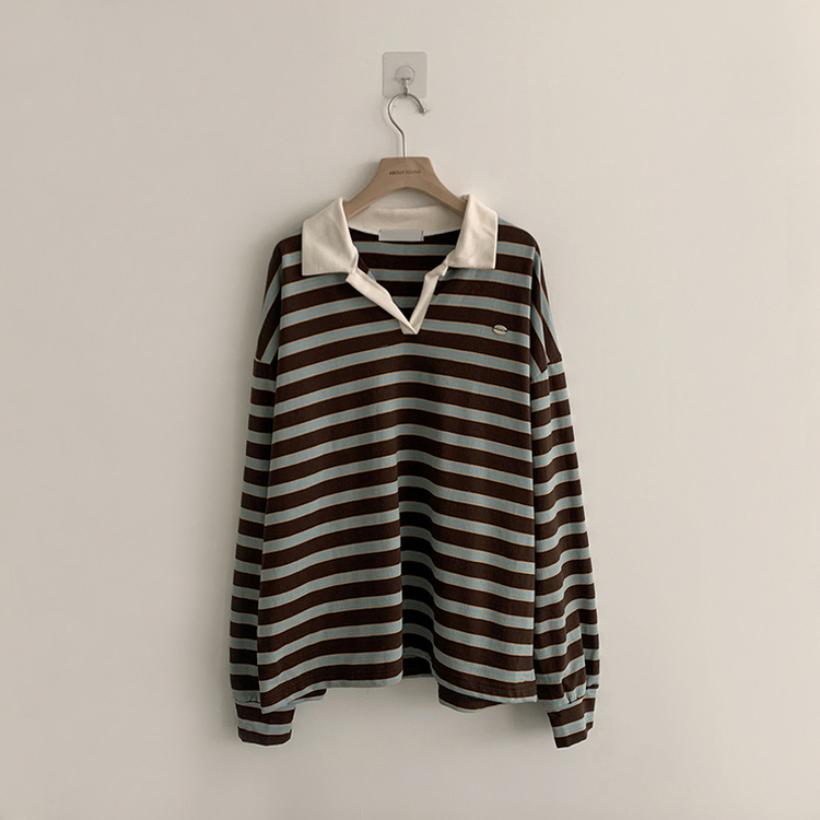 글레이즈 카라 팬던트 오버핏 겨울 단가라 긴팔 티셔츠 데일리 루즈핏 긴팔티 스트라이프 맨투맨