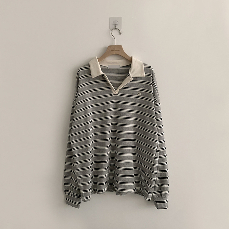 글레이즈 카라 팬던트 오버핏 겨울 단가라 긴팔 티셔츠 데일리 루즈핏 긴팔티 스트라이프 맨투맨