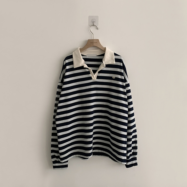 글레이즈 카라 팬던트 오버핏 겨울 단가라 긴팔 티셔츠 데일리 루즈핏 긴팔티 스트라이프 맨투맨