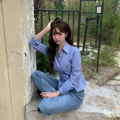 シャーリングブラウスシャツ BLUE